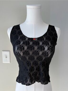 Vintage Nan Flower Black Lace Tank Top
